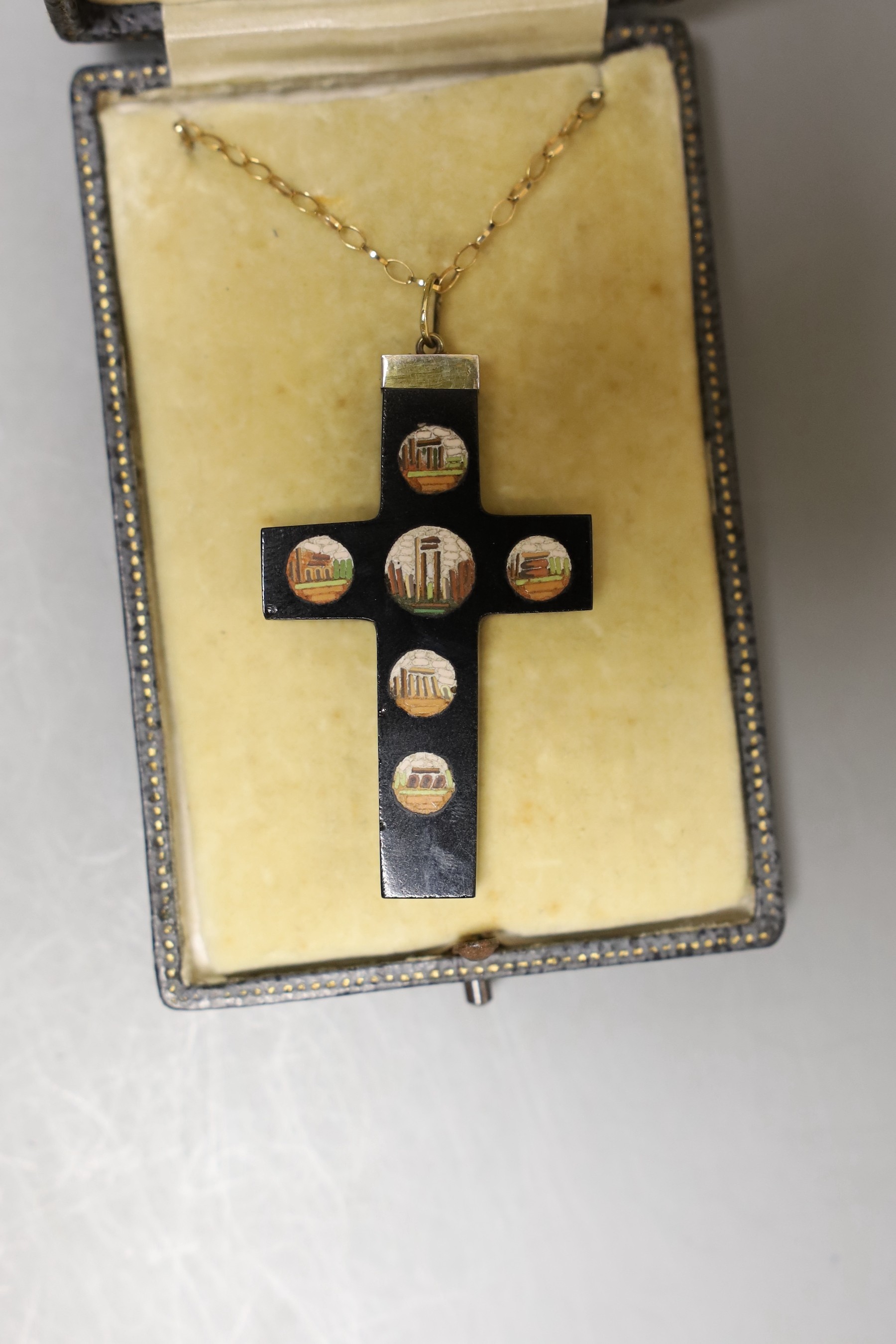 An Italian micro mosaic cross pendant